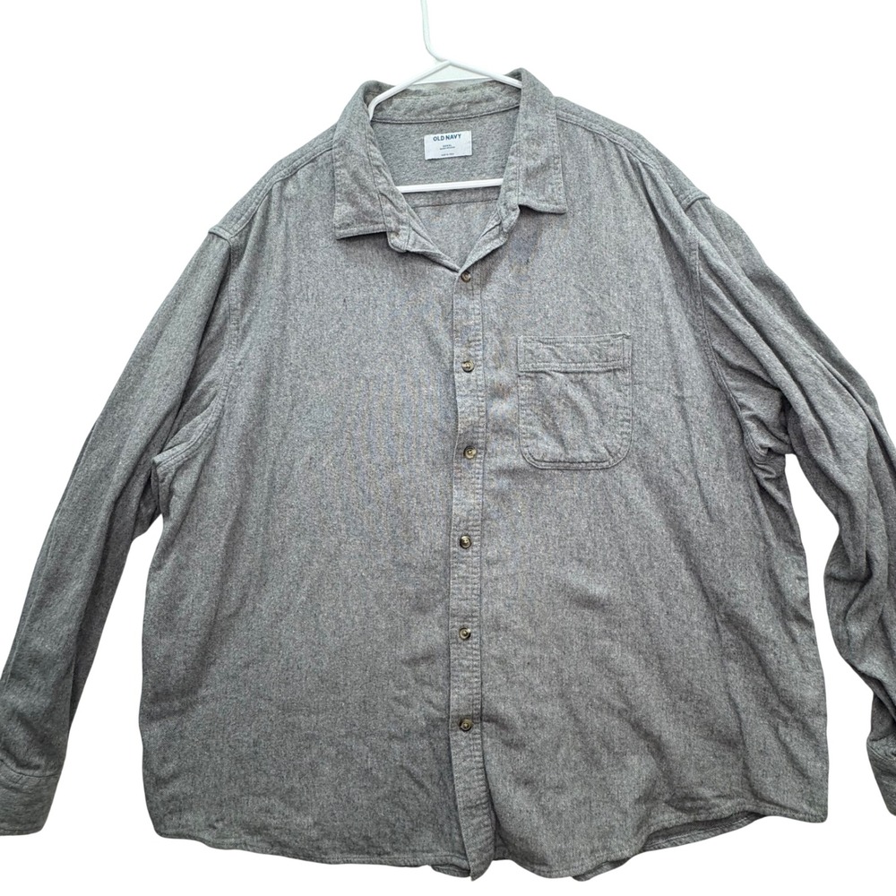 Old Navy Flannel Shirt Mens 4XL Gray Double-Brushed Cotton Casual Workwear 4XL